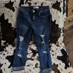 Refuge Blue Distressed Ankle Jeans